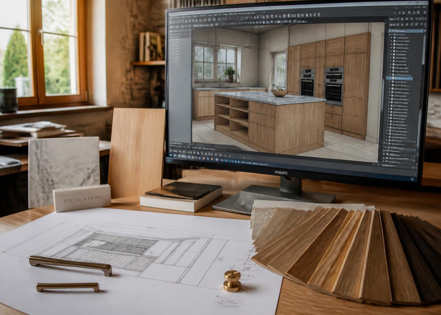 3D vizualizacija kuhinje po mjeri na ekranu u našem studiju